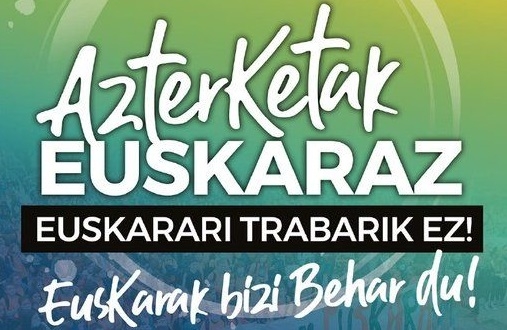 Apirilaren 22an Baionan egingo den manifestazioaren kartela: azterketak euskara leloa